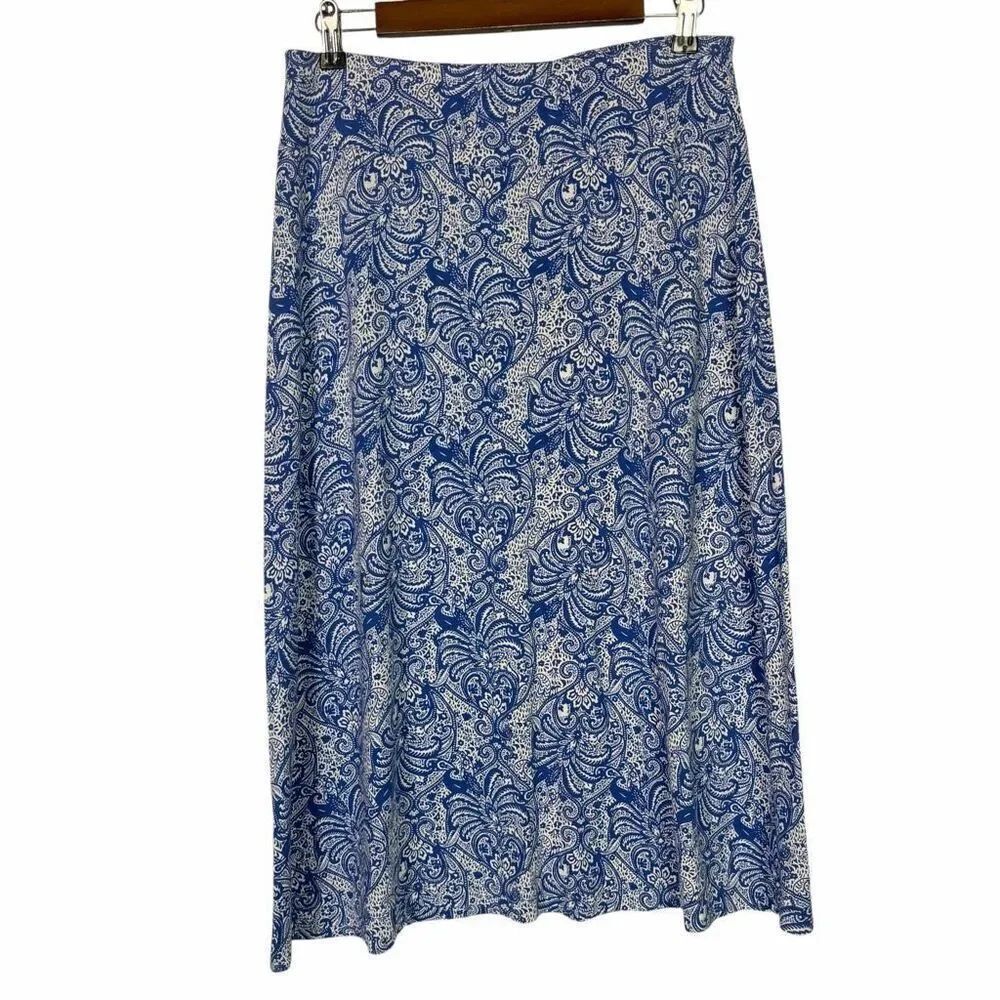 Talbots Women's Jersey Skirt Blue White Print Size Medium